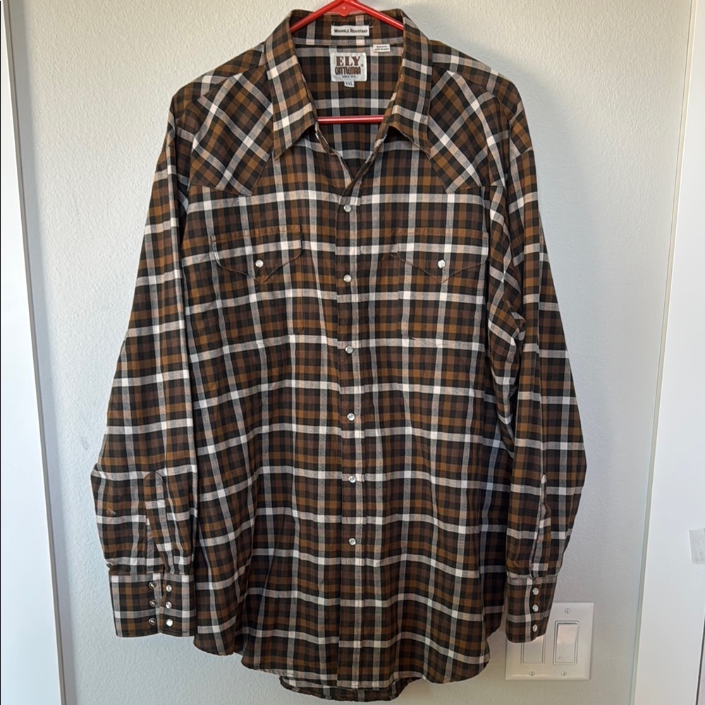 Ely Cattleman Brown Casual Pearl Snap